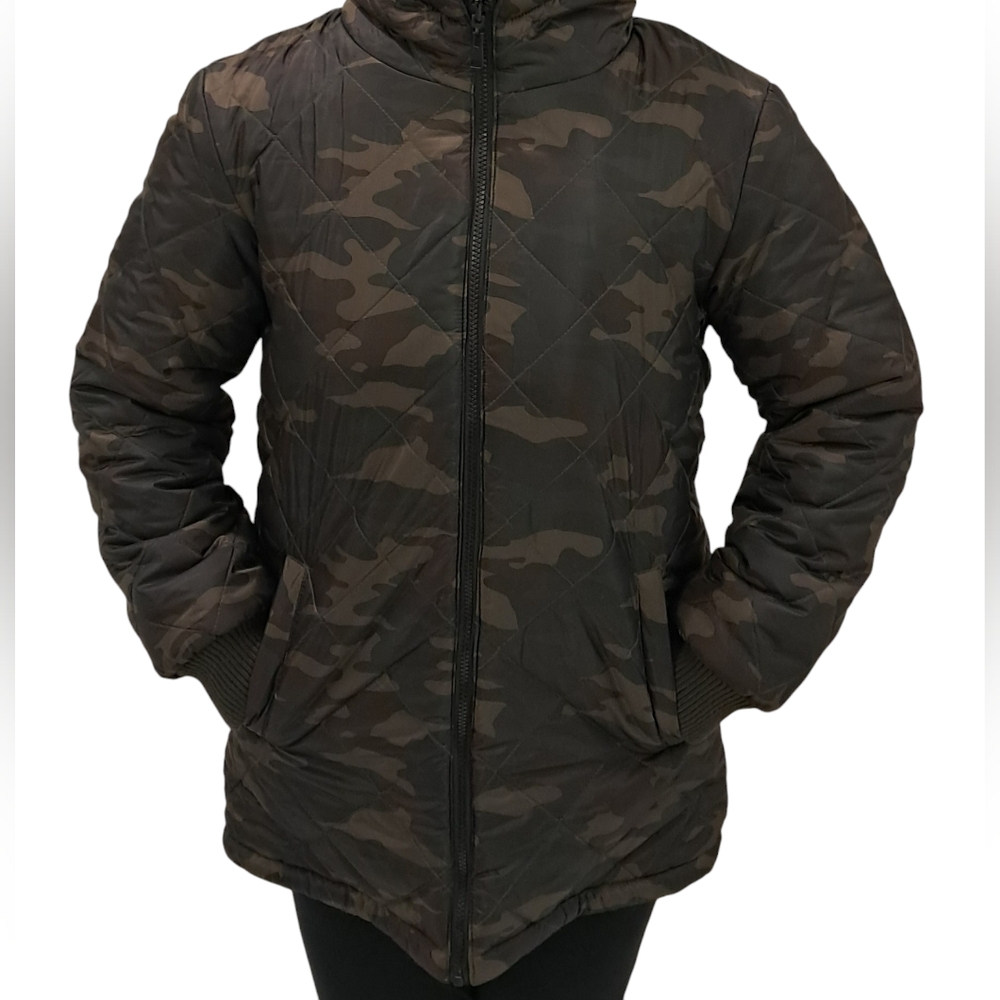 INTL DETAILS CAMO/CREAM UNISEX REVERSABLE WINTER PUFFER/ FAUX FUR COAT
